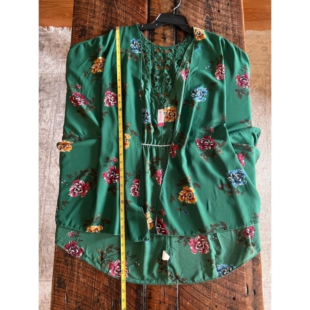 Womens Green Floral Open Duster/Coverup Size Medium - Picture 5 of 12